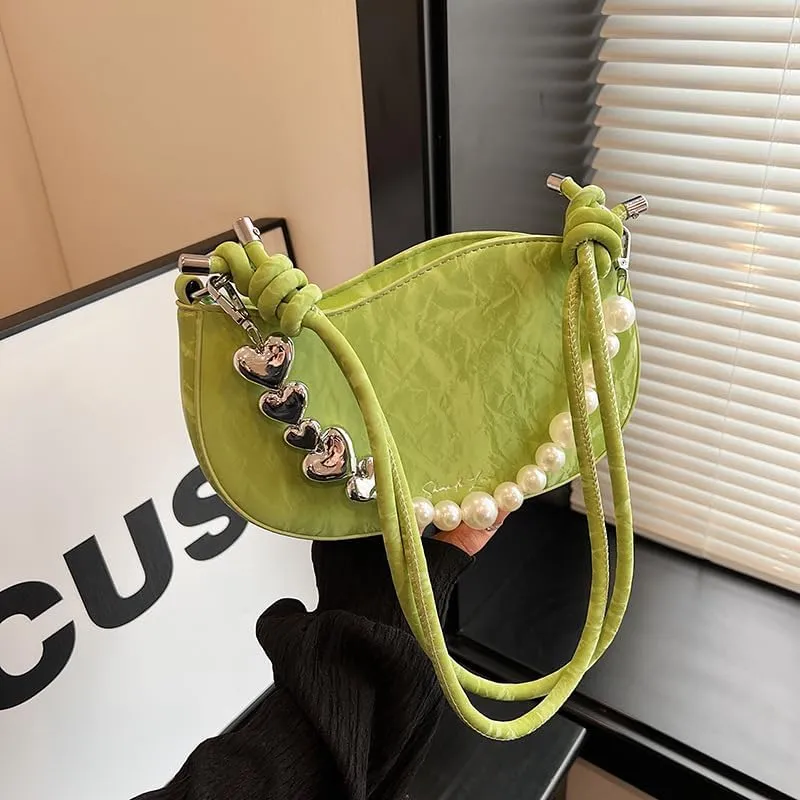 Women's Pearl Chain Square Bag - Trendy Small Shoulder Crossbody Handbag, Elegant Underarm Purse for Daily Outings