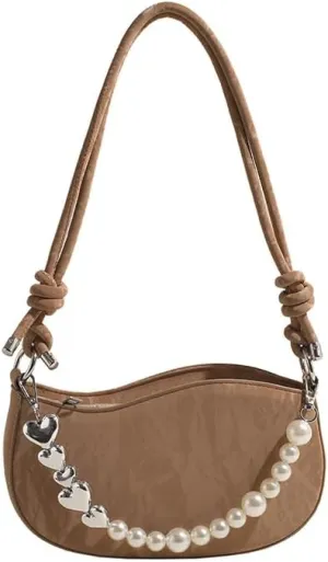 Women's Pearl Chain Square Bag - Trendy Small Shoulder Crossbody Handbag, Elegant Underarm Purse for Daily Outings