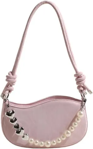 Women's Pearl Chain Square Bag - Trendy Small Shoulder Crossbody Handbag, Elegant Underarm Purse for Daily Outings