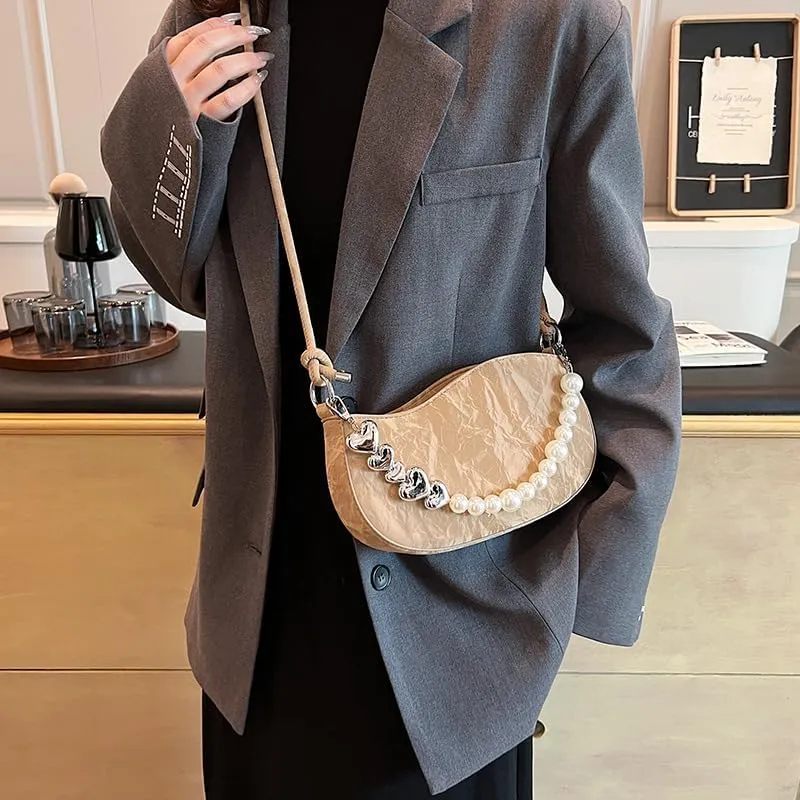 Women's Pearl Chain Square Bag - Trendy Small Shoulder Crossbody Handbag, Elegant Underarm Purse for Daily Outings