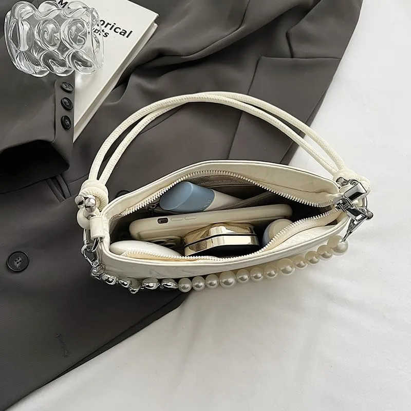 Women's Pearl Chain Square Bag - Trendy Small Shoulder Crossbody Handbag, Elegant Underarm Purse for Daily Outings
