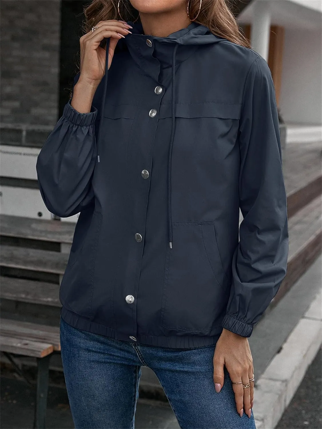 Womens Rain Jacket with Hood Waterproof Anorak Hooded Raincoat Long Sleeve Winter Warm Smooth Lightweight Outdoor Coat