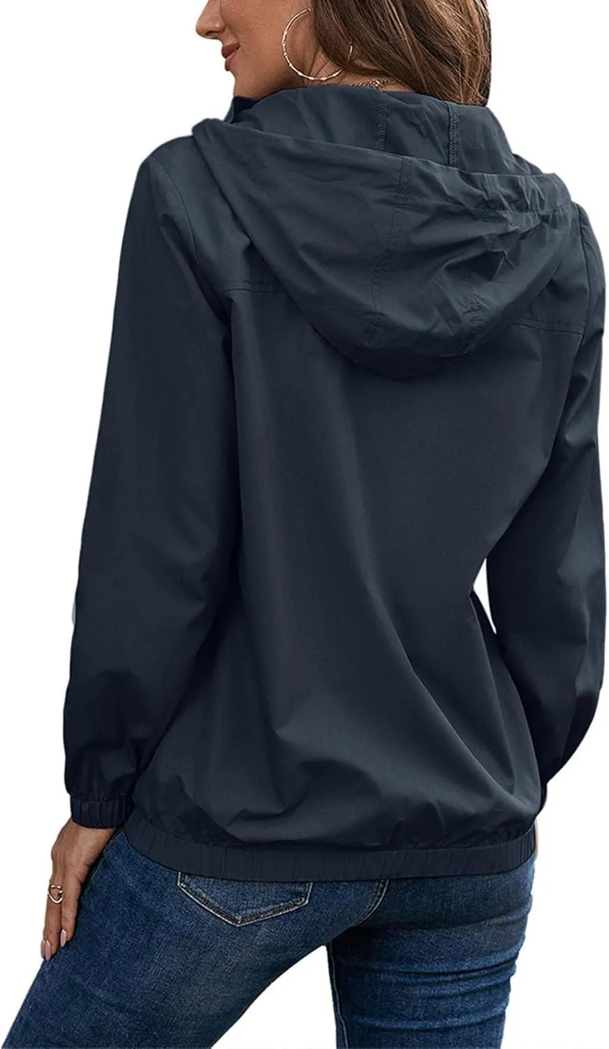 Womens Rain Jacket with Hood Waterproof Anorak Hooded Raincoat Long Sleeve Winter Warm Smooth Lightweight Outdoor Coat