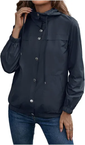 Womens Rain Jacket with Hood Waterproof Anorak Hooded Raincoat Long Sleeve Winter Warm Smooth Lightweight Outdoor Coat