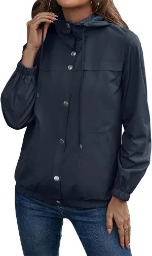 Womens Rain Jacket with Hood Waterproof Anorak Hooded Raincoat Long Sleeve Winter Warm Smooth Pocket Travel Spring
