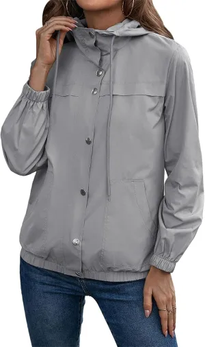 Womens Rain Jacket with Hood Waterproof Anorak Hooded Raincoat Long Sleeve Winter Warm Smooth Pocket Travel Spring