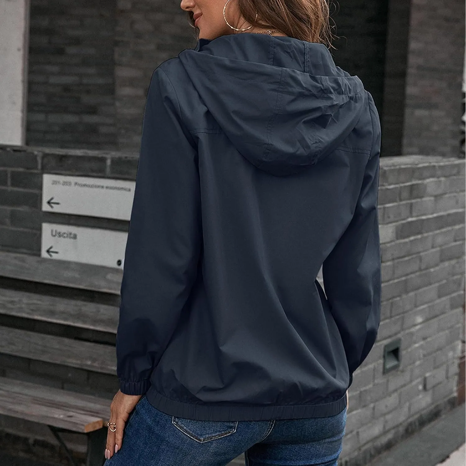 Womens Rain Jacket with Hood Waterproof Anorak Hooded Raincoat Long Sleeve Winter Warm Smooth Pocket Travel Spring
