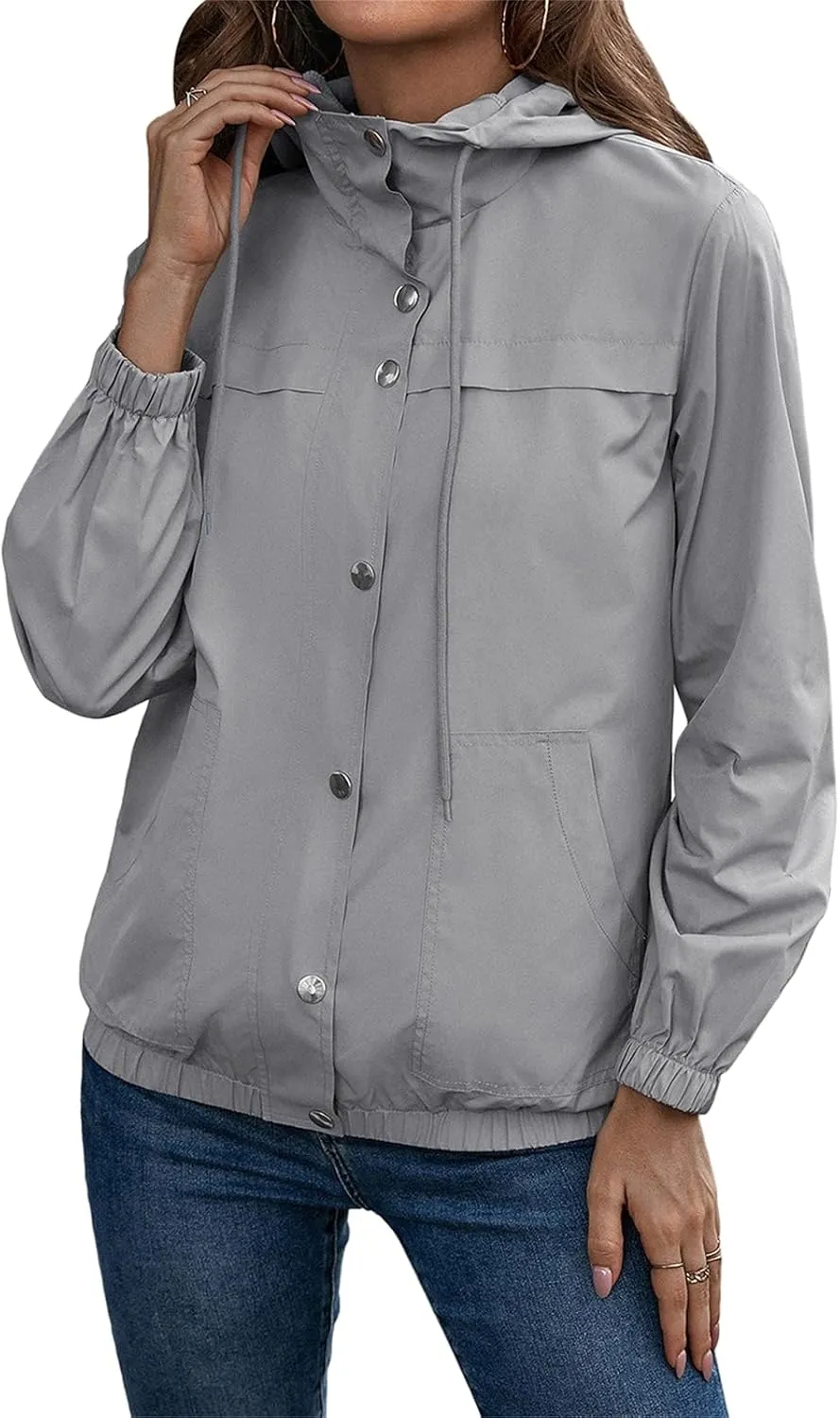 Womens Rain Jacket with Hood Waterproof Anorak Hooded Raincoat Long Sleeve Winter Warm Smooth Pocket Travel Spring