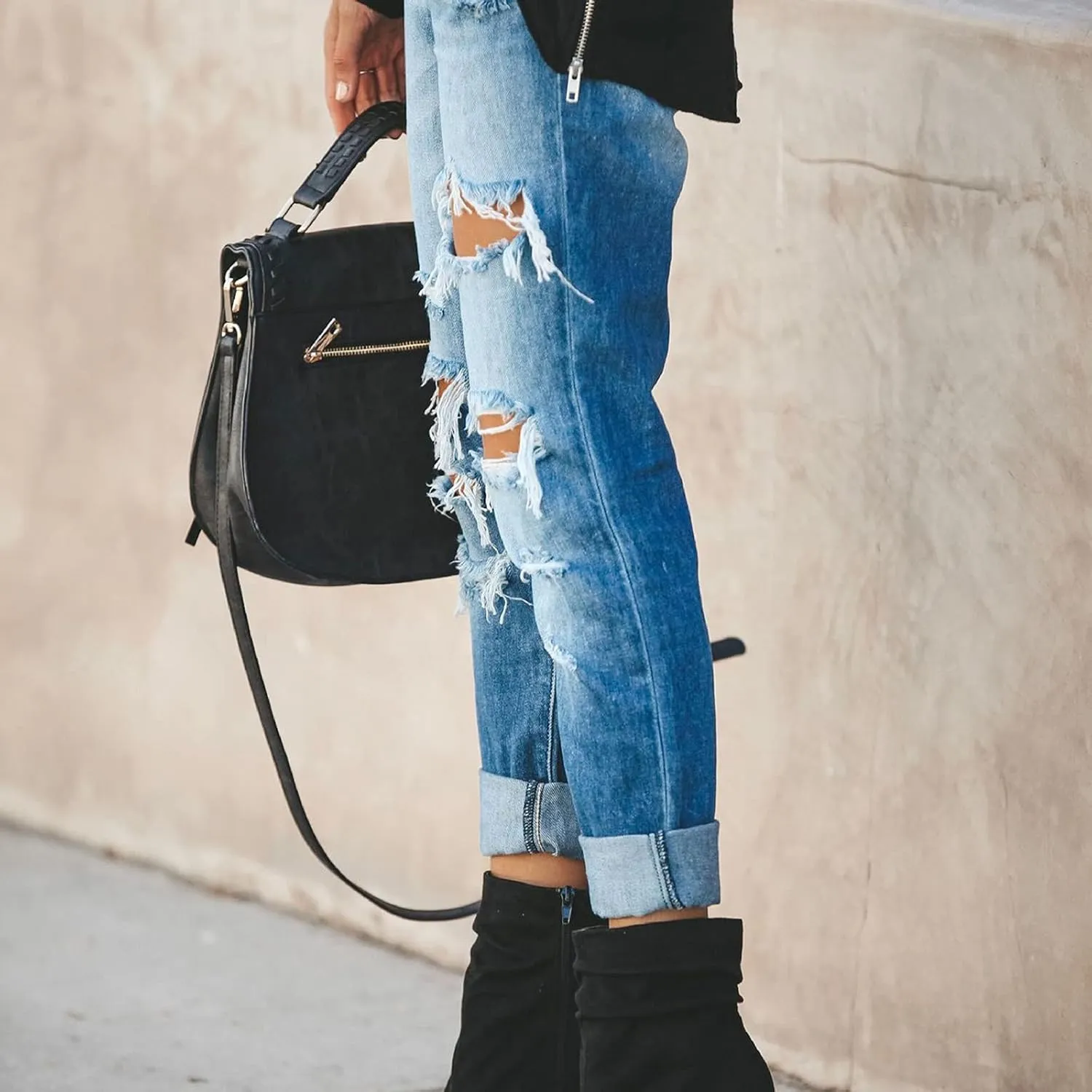 Women's Ripped Skinny Jeans Stretch Mid Rise Distressed Destroyed Denim Pants Boyfriend Ankle Jeans Mom Jeans Pants