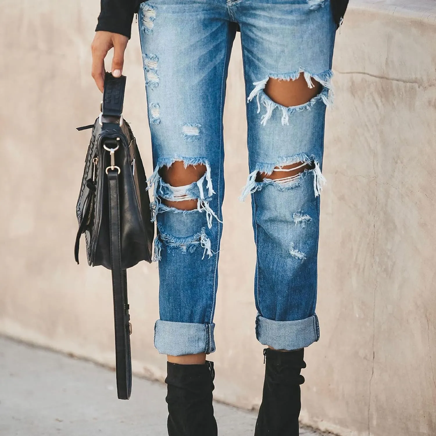 Women's Ripped Skinny Jeans Stretch Mid Rise Distressed Destroyed Denim Pants Boyfriend Ankle Jeans Mom Jeans Pants