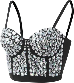 Womens Sexy Fashion Bra Adjustable Spaghetti Strap Glittering Wrap Chest Corset Tops Night Out Party Camisole Tops