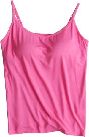 Women's Sexy Spaghetti Straps Cami Tops with Built-in-Bra, Comfy Summer Sleeveless Shirts Casual Yoga Basic Tees