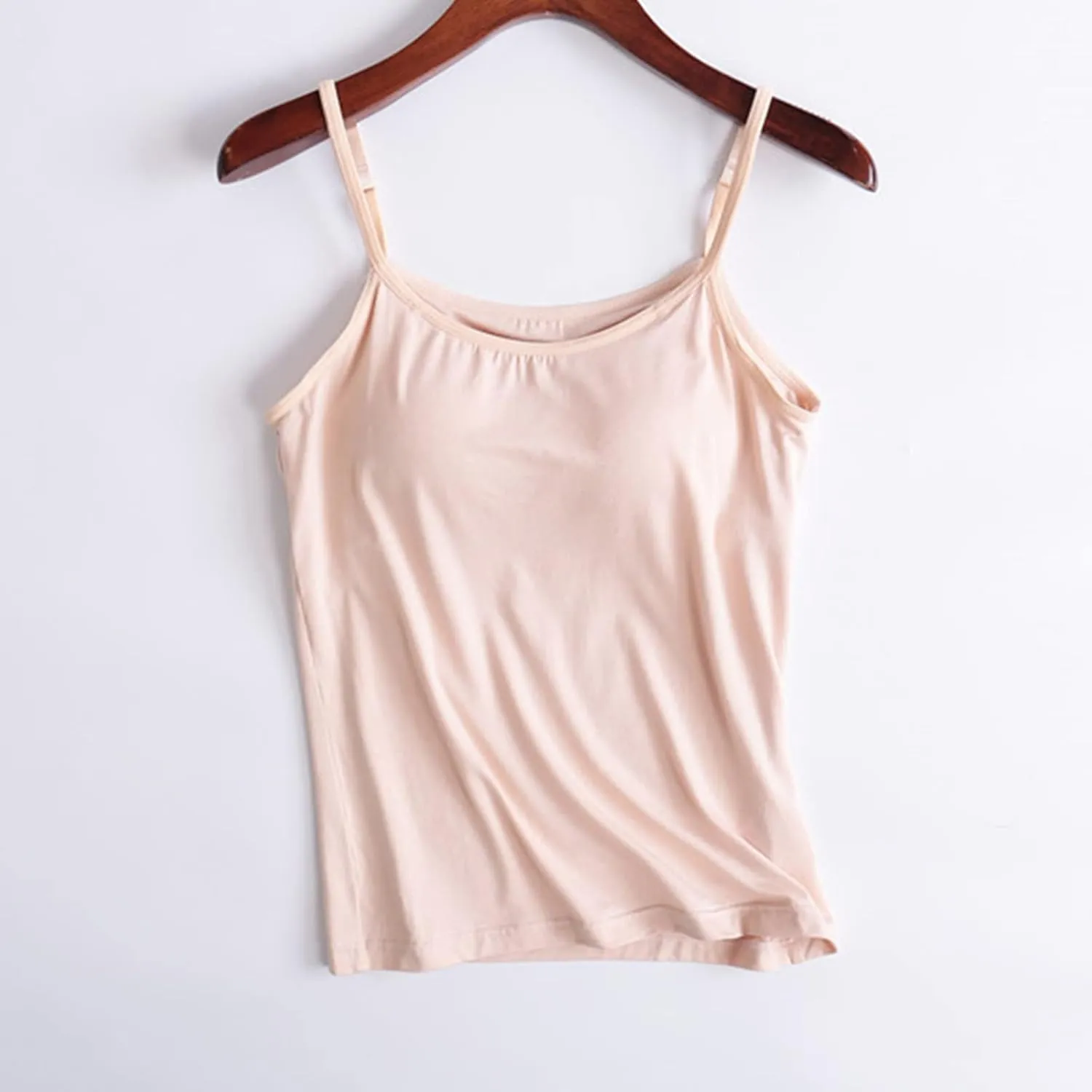 Women's Sexy Spaghetti Straps Cami Tops with Built-in-Bra, Comfy Summer Sleeveless Shirts Casual Yoga Basic Tees