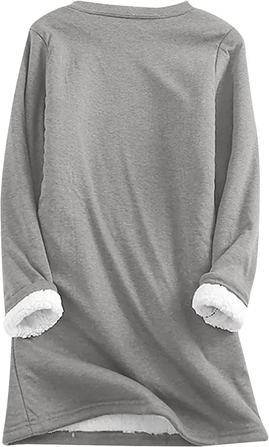 Womens Sherpa Lined Lounge Set 2 Piece Outfits Fleece Pullover Tops with Pants Loungewear Soft Warm Cozy Pajamas Sets