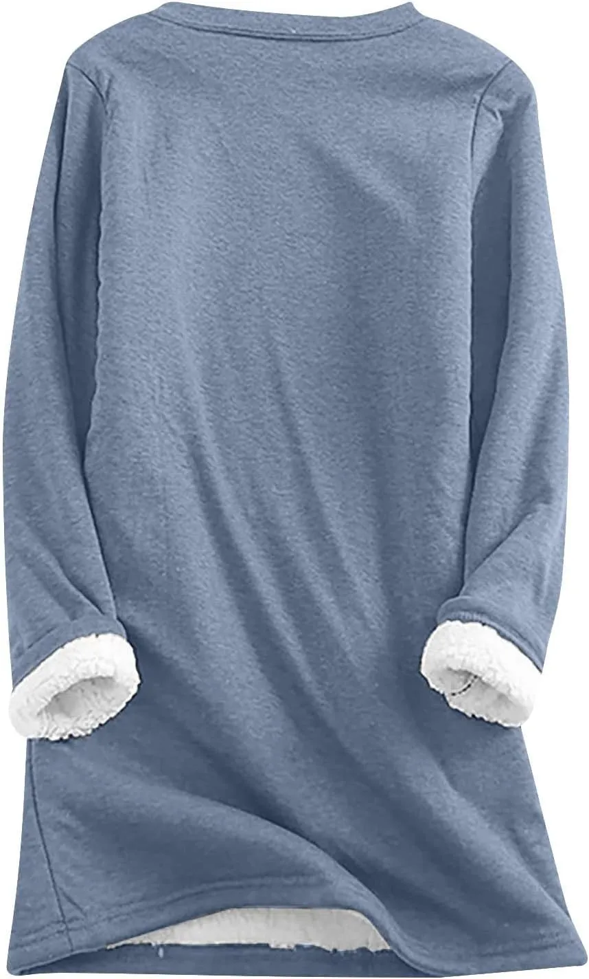 Womens Sherpa Lined Lounge Set 2 Piece Outfits Fleece Pullover Tops with Pants Loungewear Soft Warm Cozy Pajamas Sets