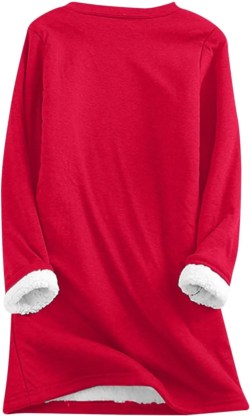 Womens Sherpa Lined Lounge Set 2 Piece Outfits Fleece Pullover Tops with Pants Loungewear Soft Warm Cozy Pajamas Sets