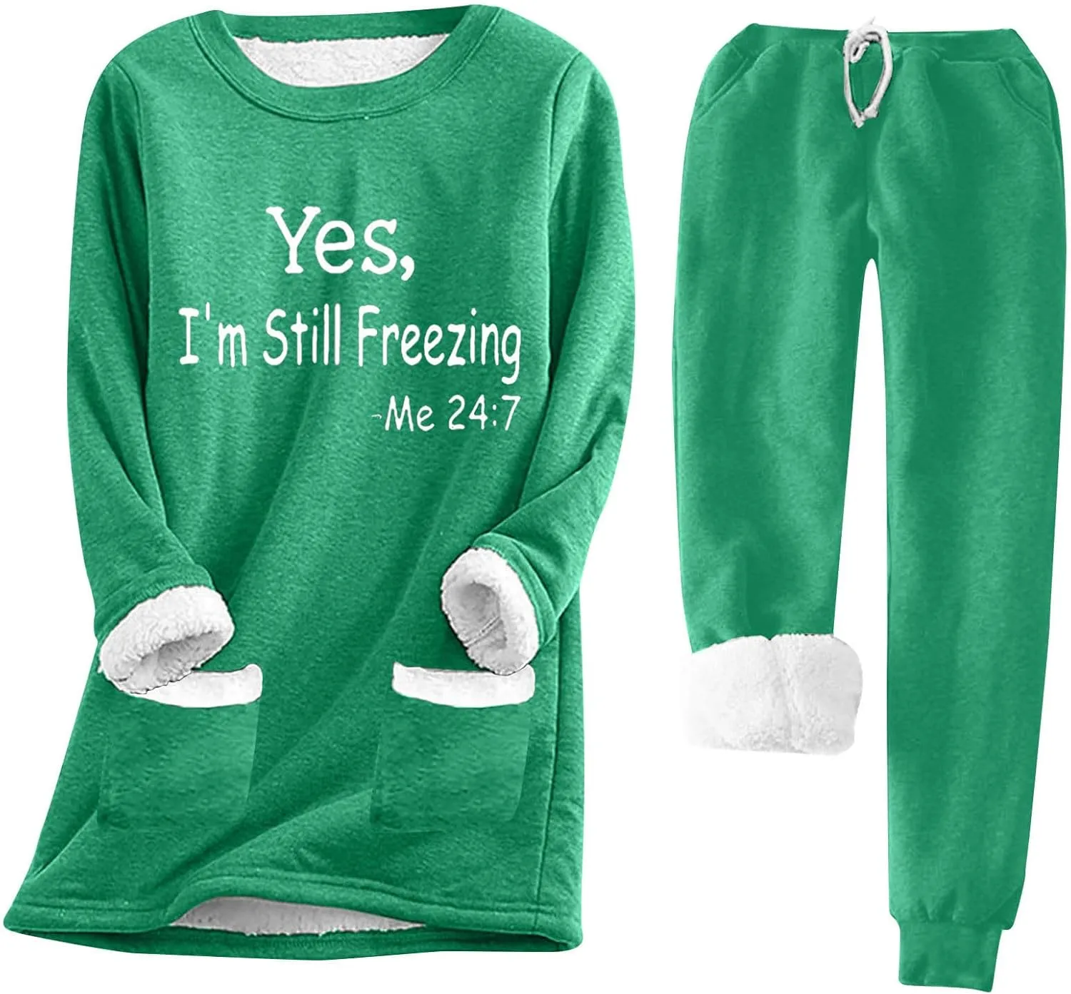 Womens Sherpa Lined Lounge Set 2 Piece Outfits Fleece Pullover Tops with Pants Loungewear Soft Warm Cozy Pajamas Sets