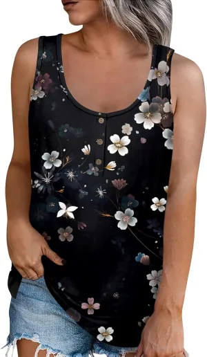 Womens Sleeveless Summer Tank Top Oversized Trendy Crew Neck Tunic Tops Comfy Loose Fit Print Soft Tank Tops