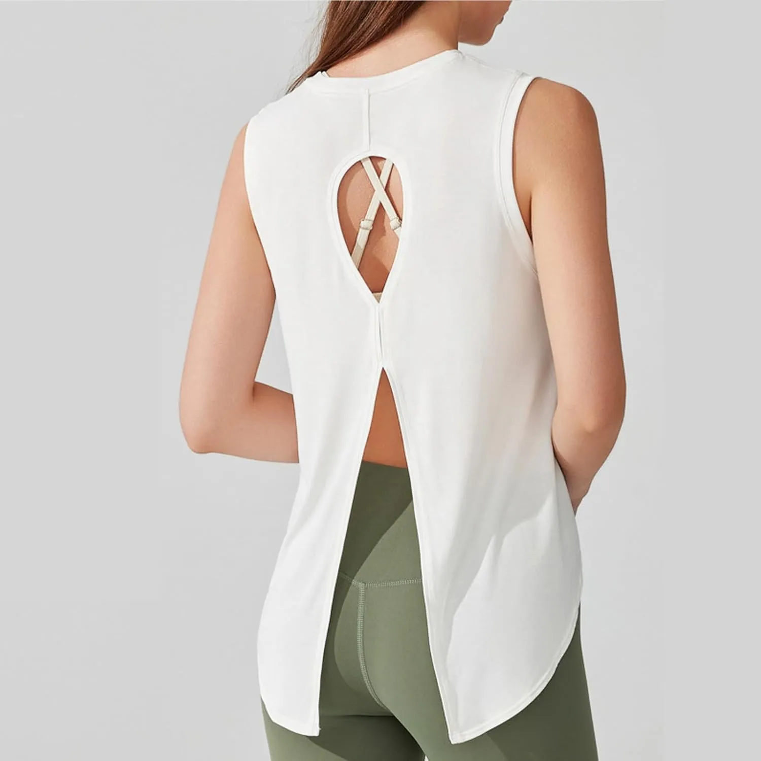 Womens Sleeveless Workout Tees with Crisscross Hollow Out Back Stylish Summer Tank Tops for Yoga Loose Fitness Shirts
