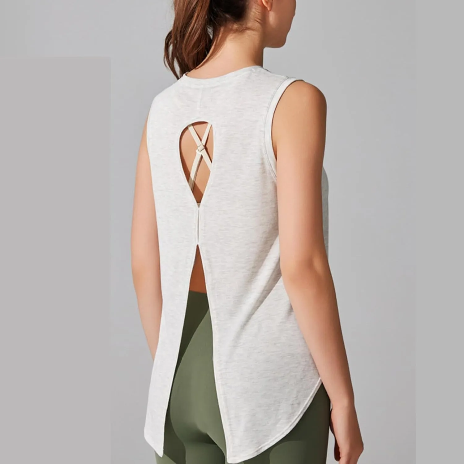 Womens Sleeveless Workout Tees with Crisscross Hollow Out Back Stylish Summer Tank Tops for Yoga Loose Fitness Shirts