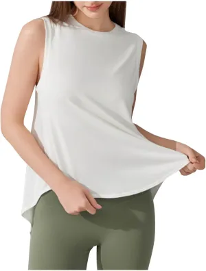 Womens Sleeveless Workout Tees with Crisscross Hollow Out Back Stylish Summer Tank Tops for Yoga Loose Fitness Shirts