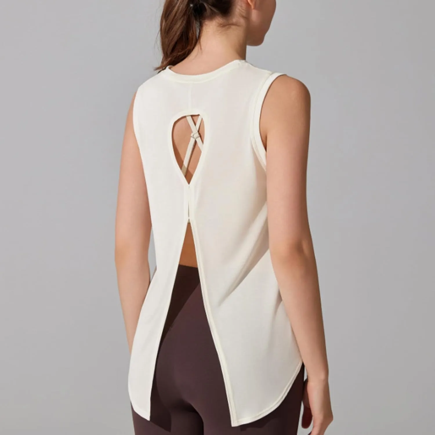 Womens Sleeveless Workout Tees with Crisscross Hollow Out Back Stylish Summer Tank Tops for Yoga Loose Fitness Shirts
