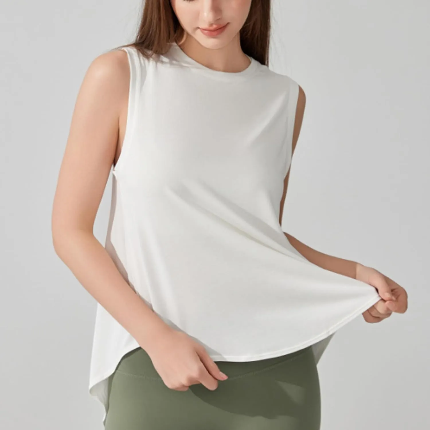 Womens Sleeveless Workout Tees with Crisscross Hollow Out Back Stylish Summer Tank Tops for Yoga Loose Fitness Shirts