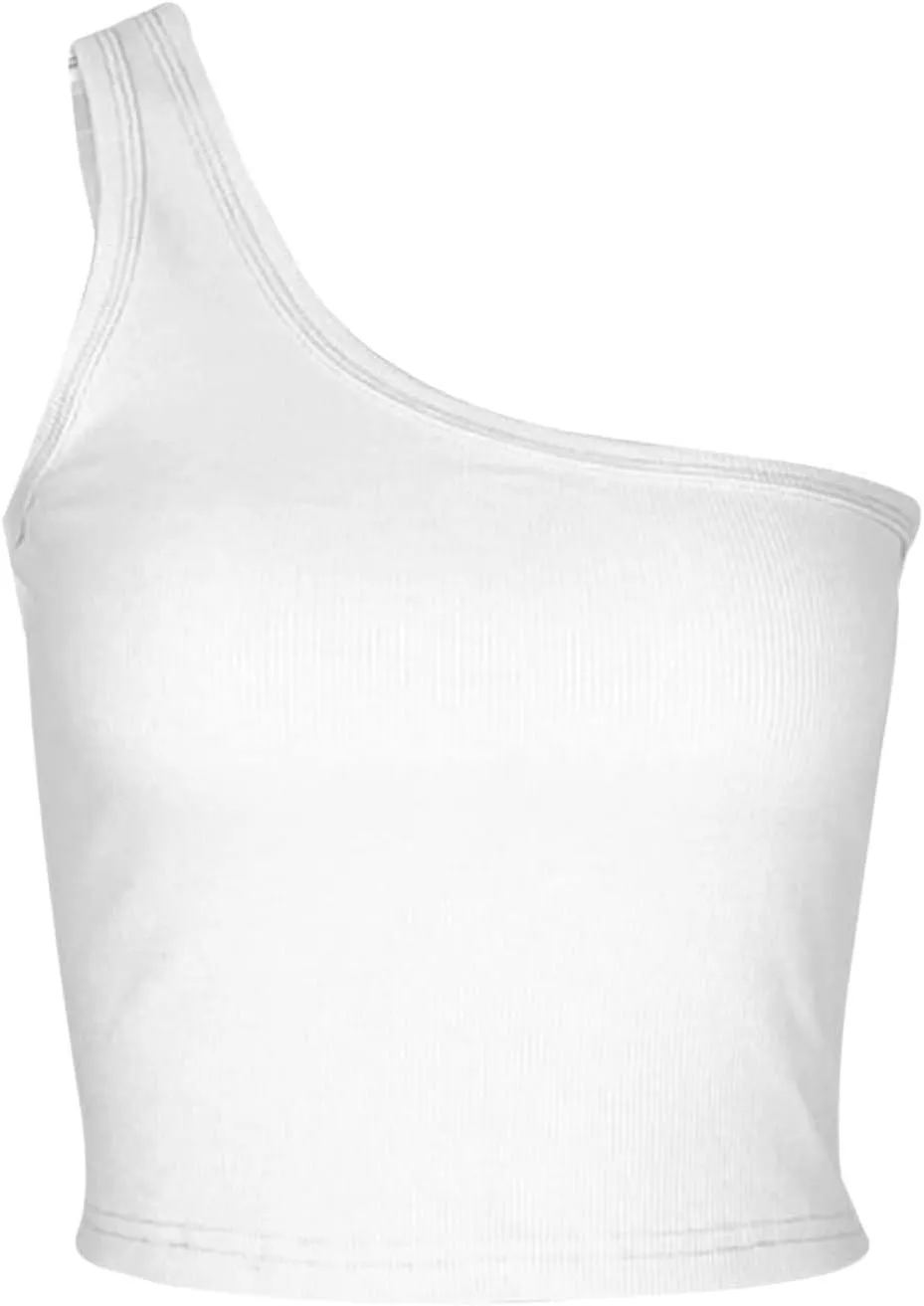 Women's Solid Color Short Bustier One Shoulder Camisole Tank Top T Shirt Stylish Casual Crop Top Halter Bodysuit