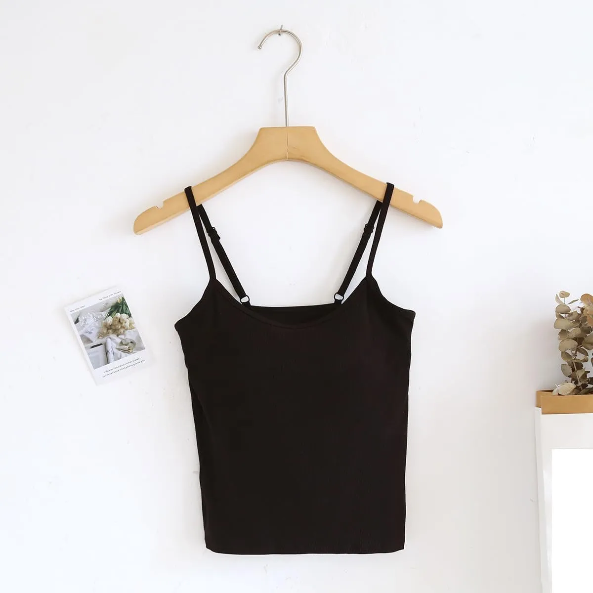 Womens Spaghetti Strap Tank Top Solid Color Smooth Soft High Elastic Crop Tanks Trending Racerback Undershirts