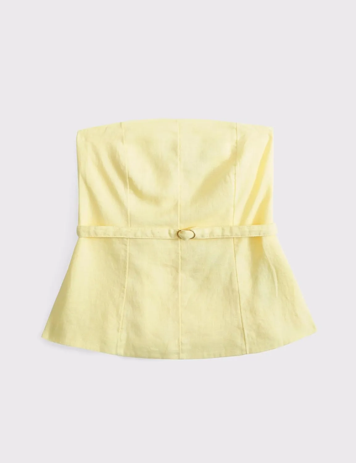 Women's Summer Strapless Linen Tube Tops Backless Zipper Ruffle Flared Hem Belted Peplum Bandeau Tops Beach Vacation