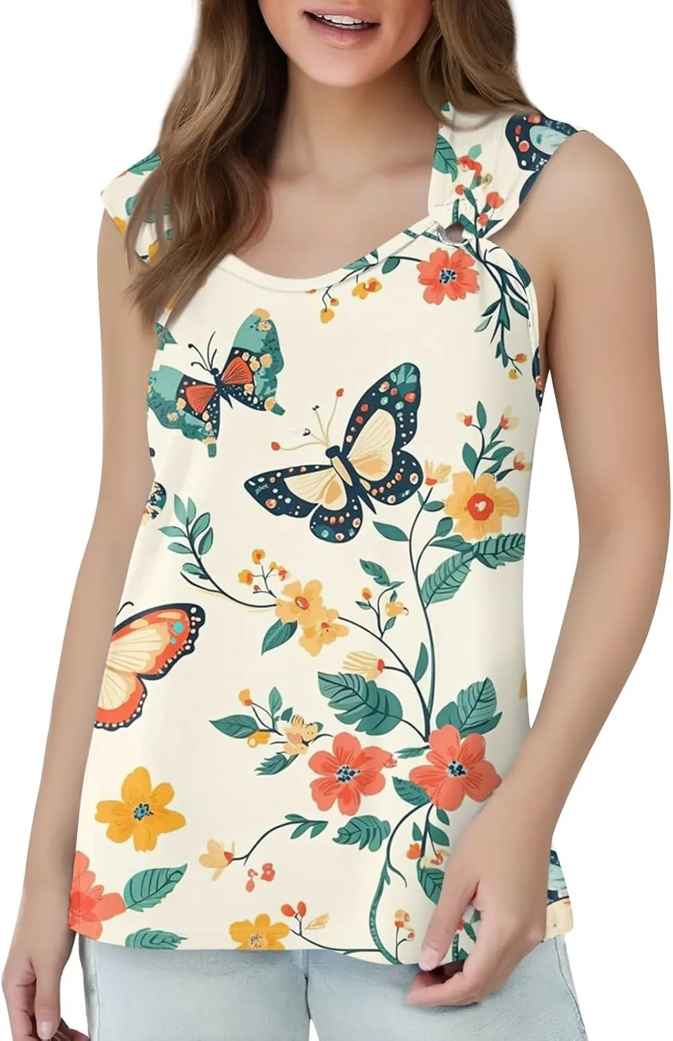 Womens Summer Tops Plus Size Sleeveless Causal Printed Square Neck Comfort Pleated Tank Tops for Women 2025