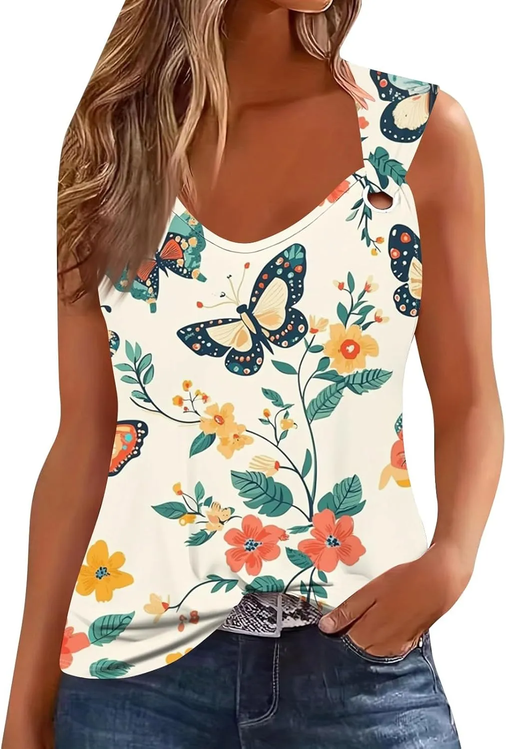 Womens Summer Tops Plus Size Sleeveless Causal Printed Square Neck Comfort Pleated Tank Tops for Women 2025
