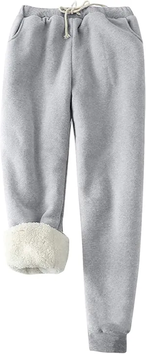 Womens Sweatpants Winter Warm High Waist Athletic Fleece Lined Jogger Pants Thicken Sherpa Outdoor Pants with Pockets