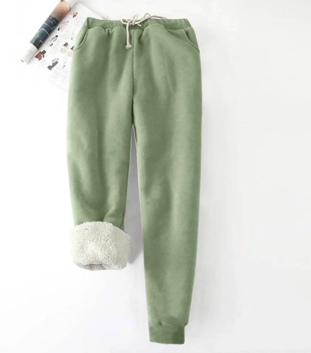 Womens Sweatpants Winter Warm High Waist Athletic Fleece Lined Jogger Pants Thicken Sherpa Outdoor Pants with Pockets