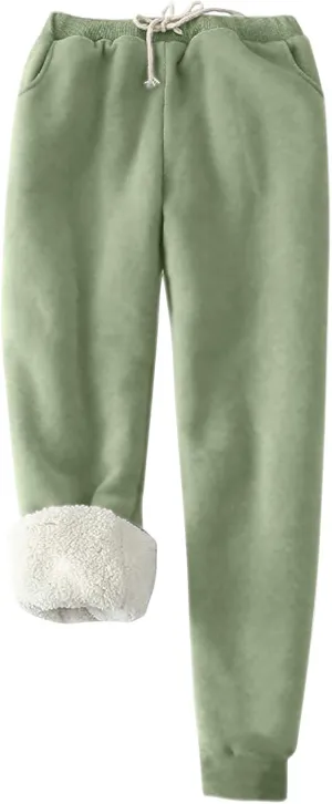 Womens Sweatpants Winter Warm High Waist Athletic Fleece Lined Jogger Pants Thicken Sherpa Outdoor Pants with Pockets
