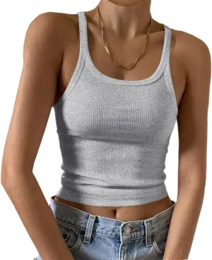 Womens Tank Tops Sleeveless Cotton Slim Fitted Camisole Form Fitting Scoop Neck Ribbed Knit Basic Cami Shirts