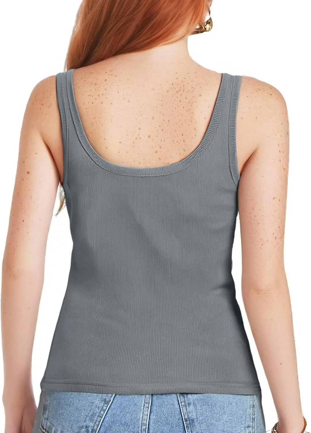 Womens Tank Tops Sleeveless Cotton Slim Fitted Camisole Form Fitting Scoop Neck Ribbed Knit Basic Cami Shirts