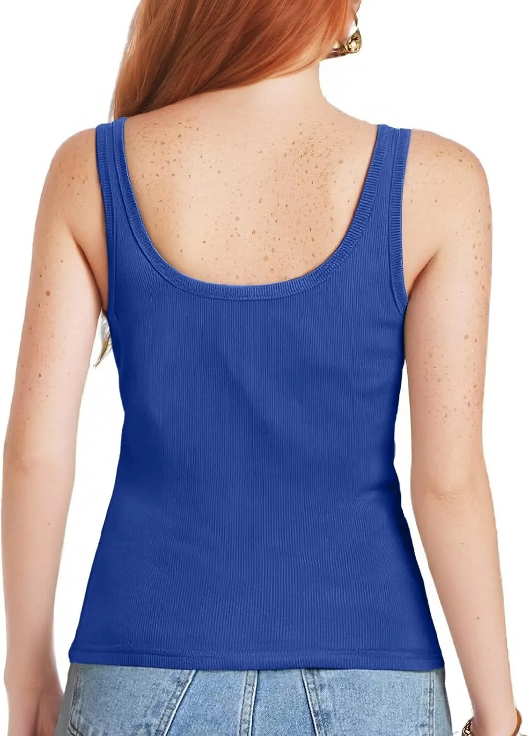 Womens Tank Tops Sleeveless Cotton Slim Fitted Camisole Form Fitting Scoop Neck Ribbed Knit Basic Cami Shirts