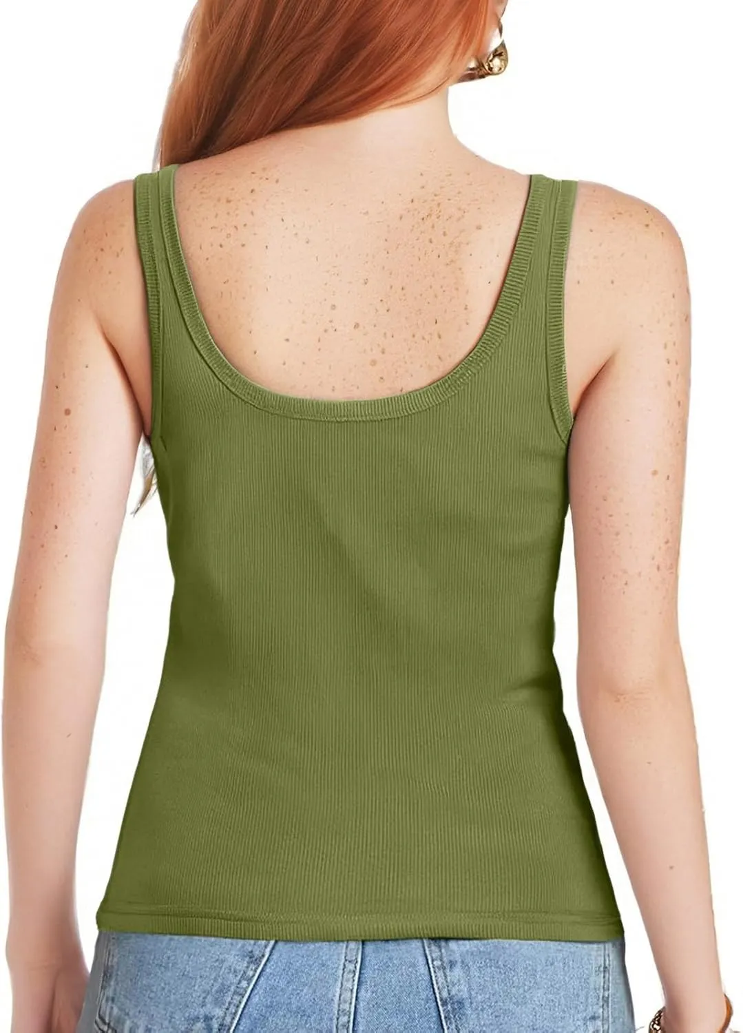 Womens Tank Tops Sleeveless Cotton Slim Fitted Camisole Form Fitting Scoop Neck Ribbed Knit Basic Cami Shirts