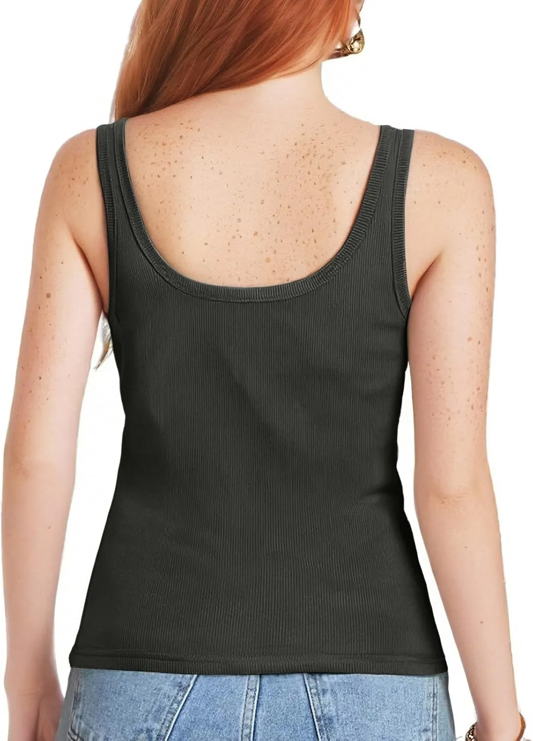 Womens Tank Tops Sleeveless Cotton Slim Fitted Camisole Form Fitting Scoop Neck Ribbed Knit Basic Cami Shirts