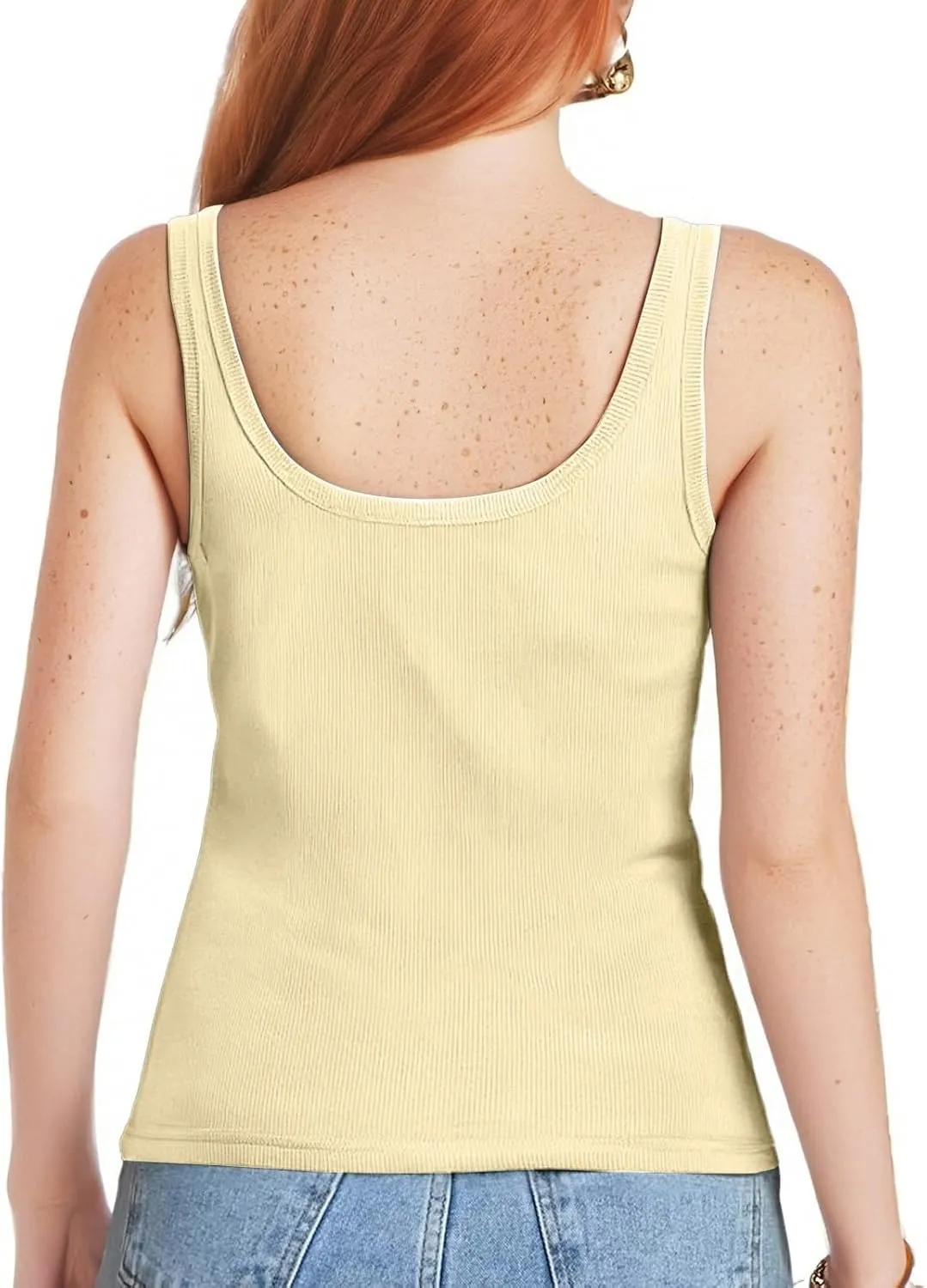Womens Tank Tops Sleeveless Cotton Slim Fitted Camisole Form Fitting Scoop Neck Ribbed Knit Basic Cami Shirts