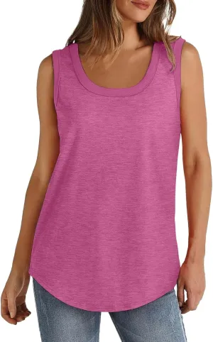 Womens Tank Tops Summer Loose Sleeveless Tops Scoop Neck Curved Hem Casual Flowy Shirt 2025 Outfits Clothes
