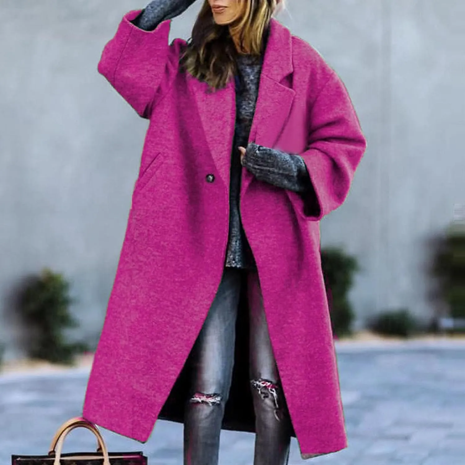 Women's Trench Coat 2024 Fall Winter Trendy Plus Size Overcoat Classic Lapel Open Front Cardigan Wool Outwerar M-4XL