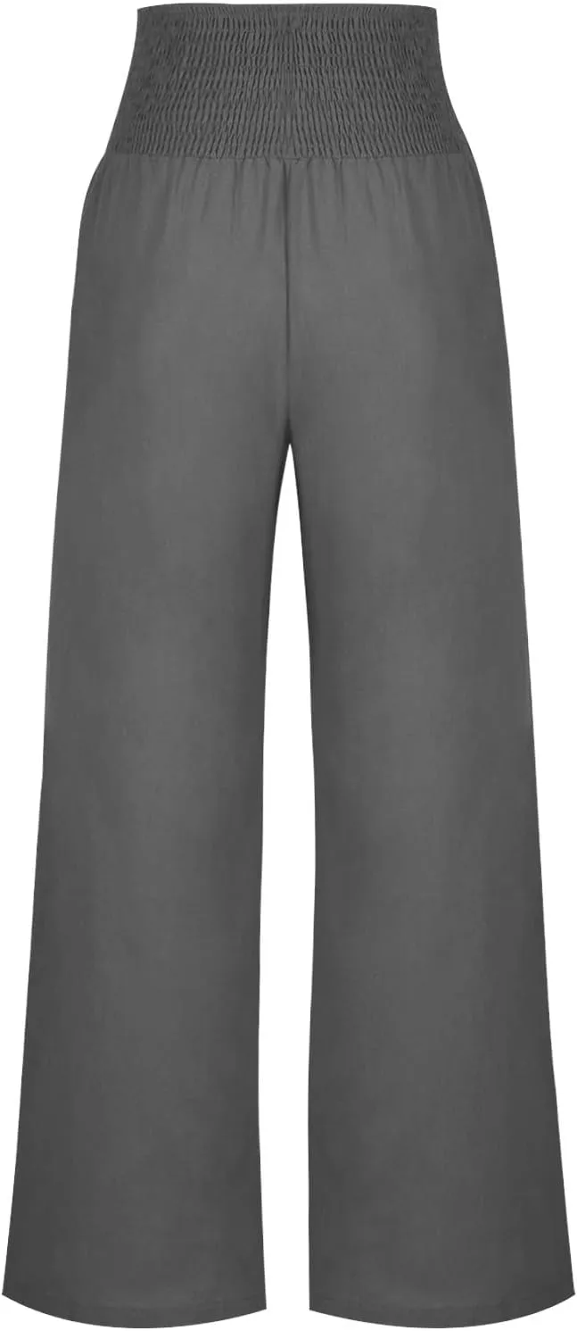 Women's Wide Leg Pants High Waisted Linen Pants Loose Fit Summer Pants Flowy Beach Pants Comfy Palazzo Pants Trousers