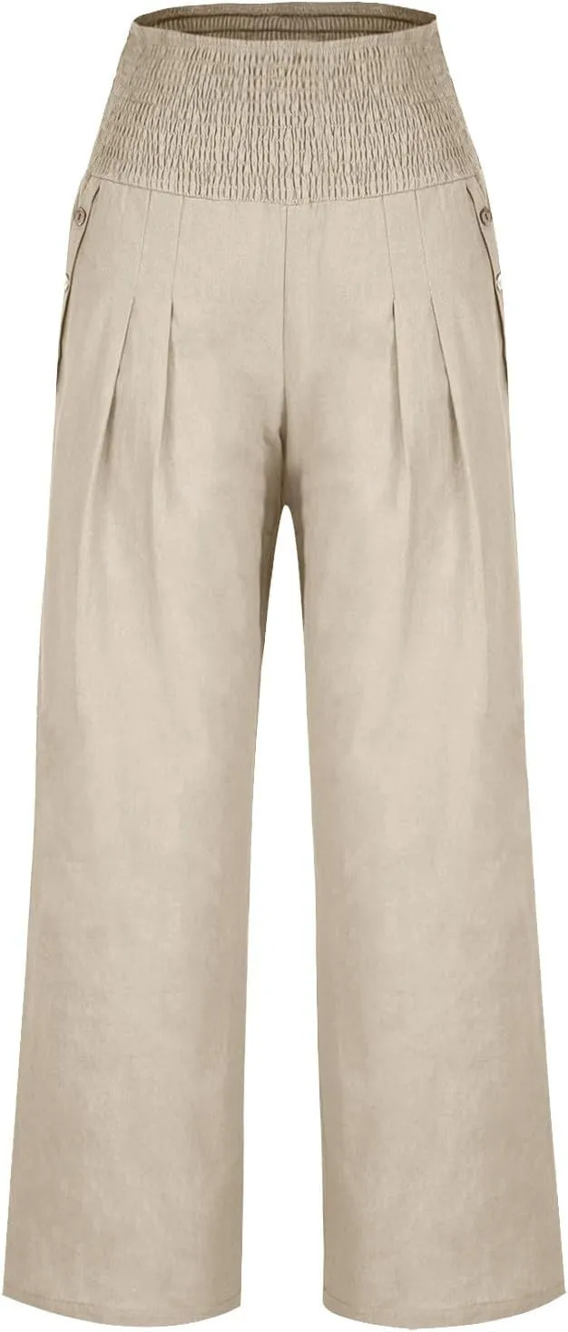 Women's Wide Leg Pants High Waisted Linen Pants Loose Fit Summer Pants Flowy Beach Pants Comfy Palazzo Pants Trousers