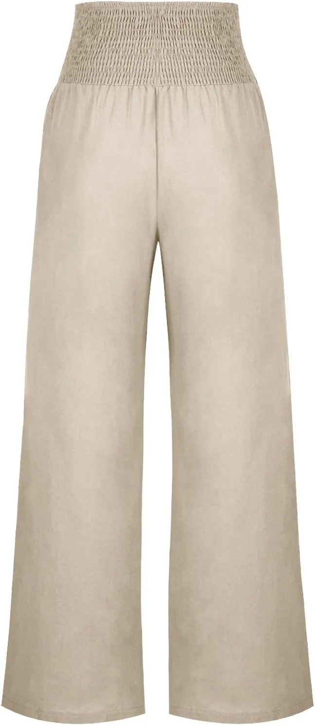Women's Wide Leg Pants High Waisted Linen Pants Loose Fit Summer Pants Flowy Beach Pants Comfy Palazzo Pants Trousers