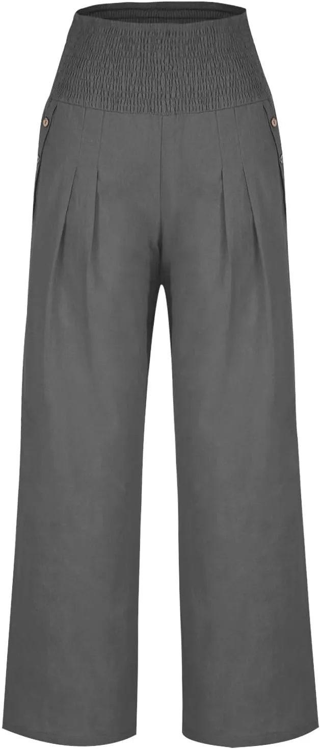 Women's Wide Leg Pants High Waisted Linen Pants Loose Fit Summer Pants Flowy Beach Pants Comfy Palazzo Pants Trousers
