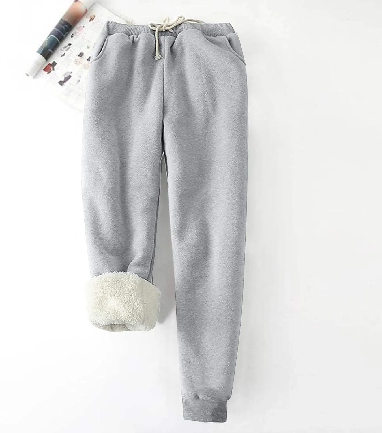 Women's Winter Warm Athletic Sweatpants Sherpa Lined Joggers Fleece Pants Drawstring High Waisted Yoga Lounge Trousers