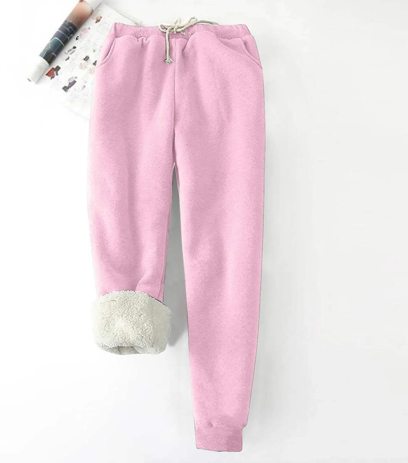 Women's Winter Warm Athletic Sweatpants Sherpa Lined Joggers Fleece Pants Drawstring High Waisted Yoga Lounge Trousers