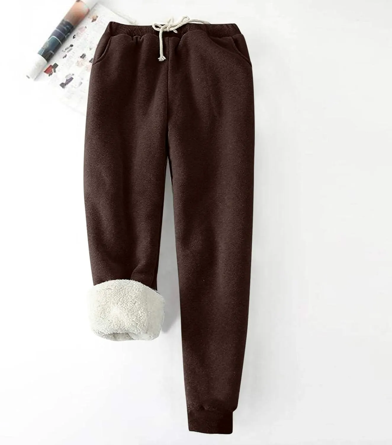 Women's Winter Warm Athletic Sweatpants Sherpa Lined Joggers Fleece Pants Drawstring High Waisted Yoga Lounge Trousers